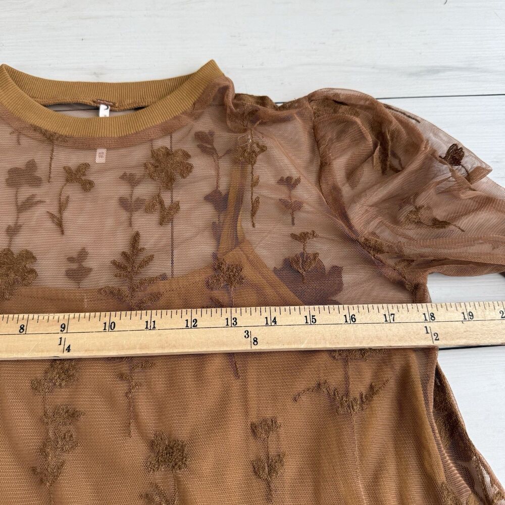 Free People Celina Brown Sheer Lace Mini Dress Womens XS Long sleeve Embroidered - Picture 11 of 13